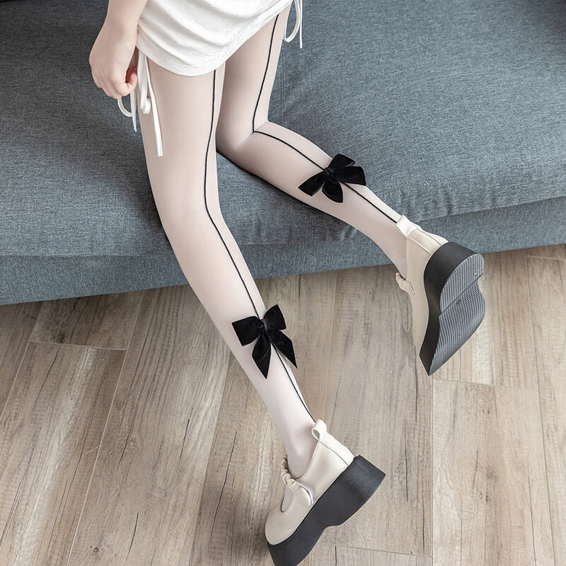 FASHION BLACK FLOCKING BOW TIGHTS