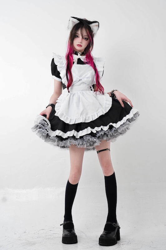 FASHION COSPLAY BOW MAID DRESS SET