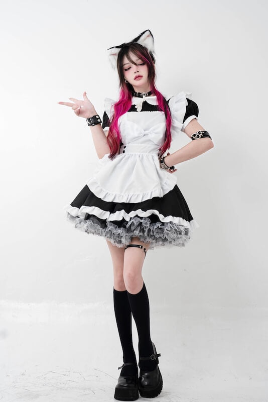 FASHION COSPLAY BOW MAID DRESS SET