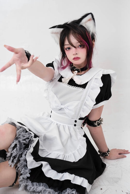 FASHION COSPLAY BOW MAID DRESS SET