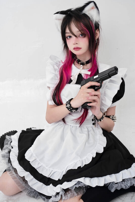 FASHION COSPLAY BOW MAID DRESS SET