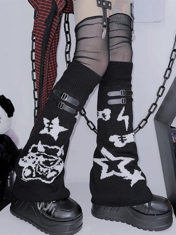 FASHION DEVIL STAR BUCKLE LEG WARMERS