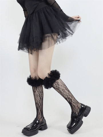 FASHION FLUFFY BUBBLE ROSE LACE STOCKINGS