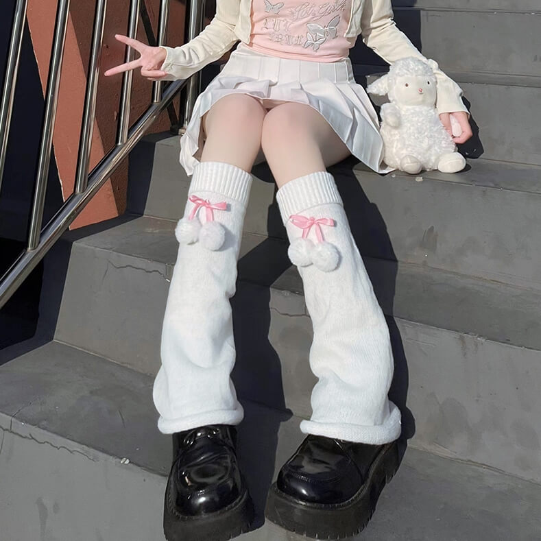 FASHION FLUFFY POMPON GIRLY LEG WARMERS