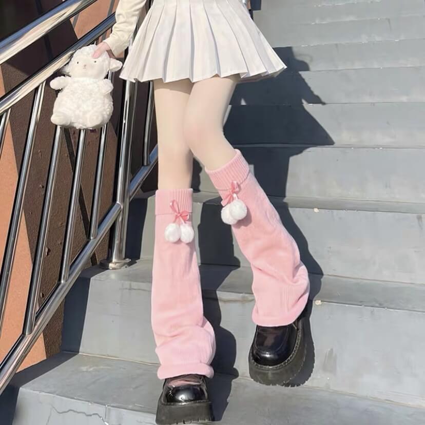 FASHION FLUFFY POMPON GIRLY LEG WARMERS