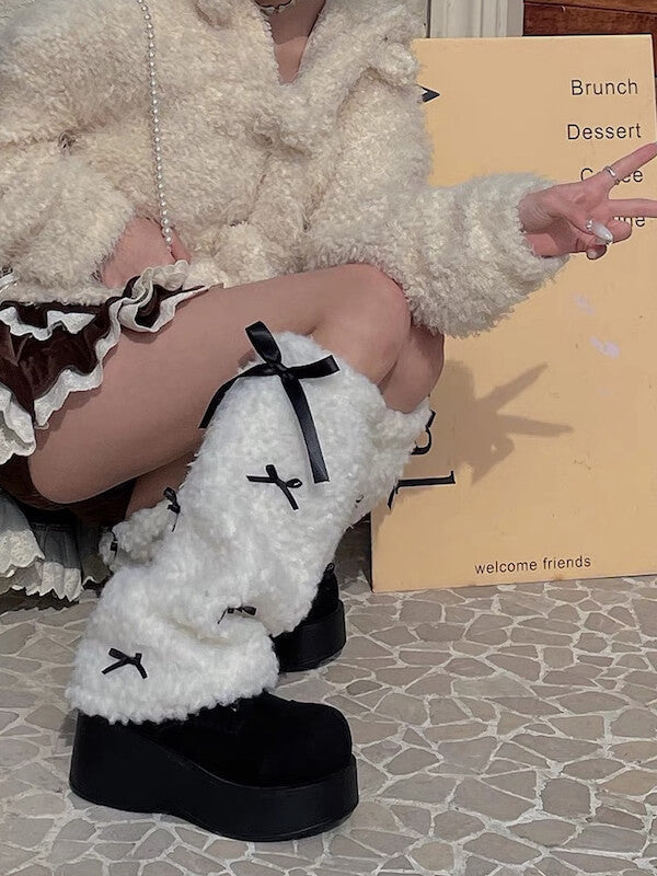 NEW FASHION FLUFFY SWEET BOW LEG WARMERS