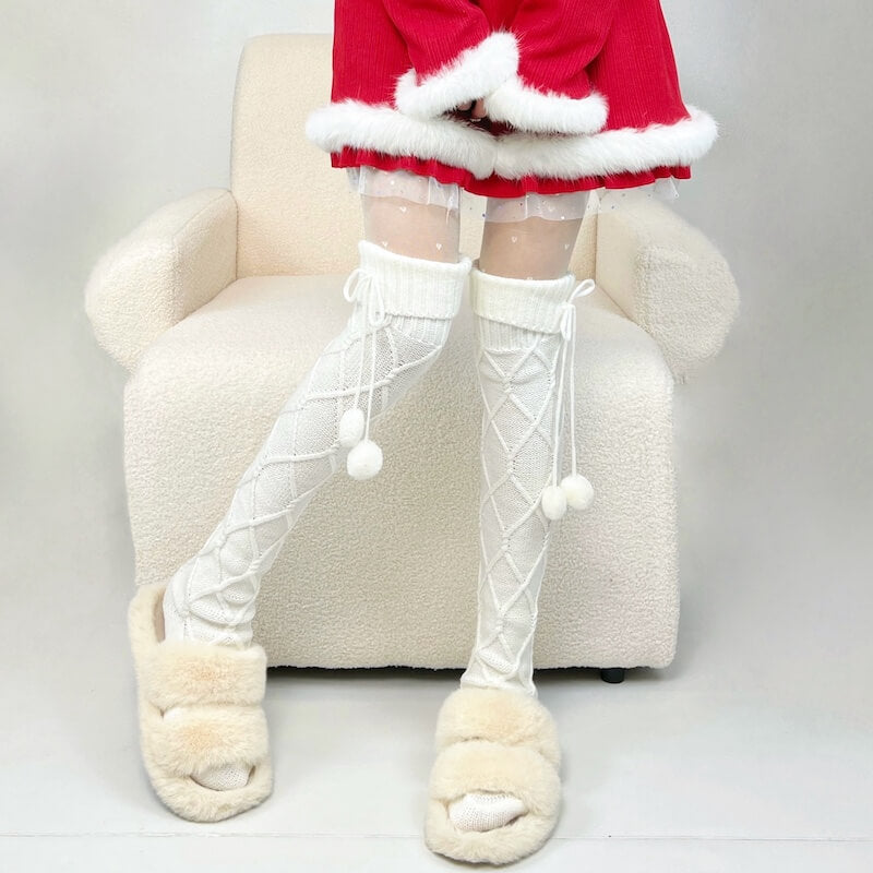 FASHION FLUFFY WARM POMPON STOCKINGS