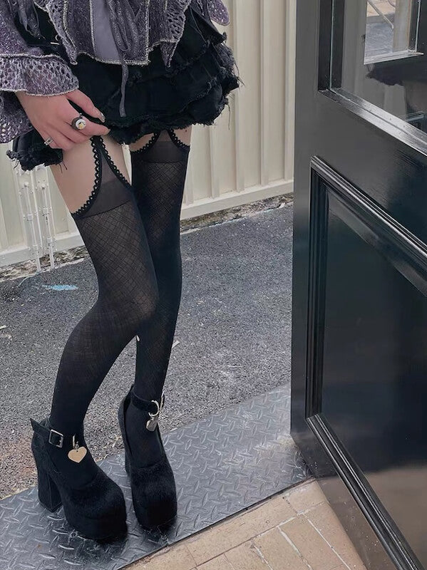 NEW FASHION GEORGINA PLAID SUSPENDER TIGHTS