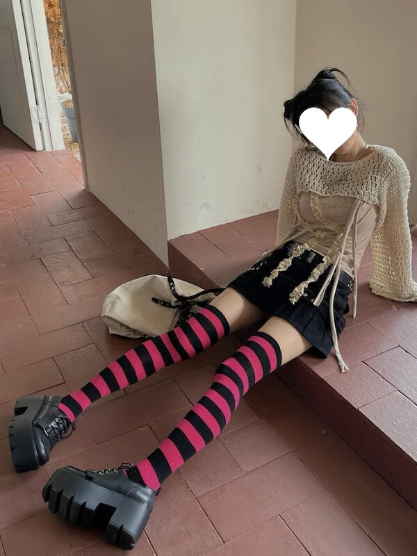 FASHION GIRL CANDY STRIPE STOCKINGS