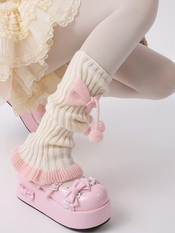 FASHION GIRLY BOW POMPON LEG WARMERS