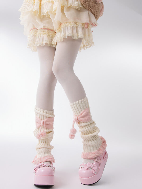 FASHION GIRLY BOW POMPON LEG WARMERS