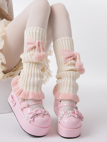 FASHION GIRLY BOW POMPON LEG WARMERS