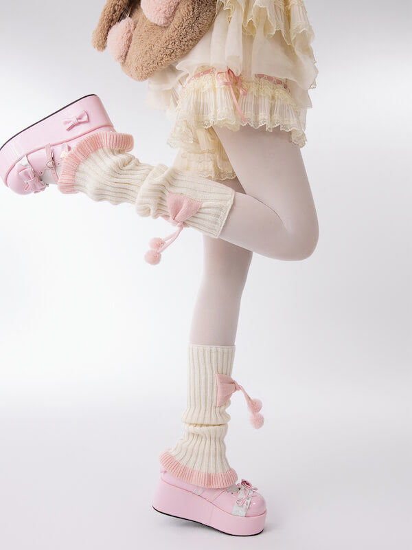 FASHION GIRLY BOW POMPON LEG WARMERS
