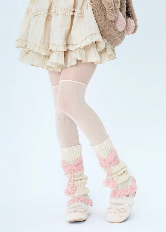 FASHION GIRLY BOW POMPON LEG WARMERS