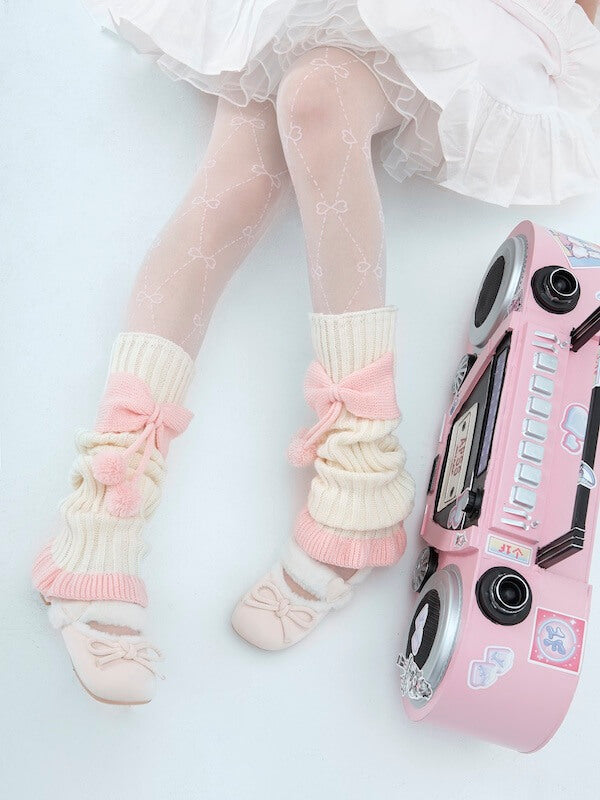 FASHION GIRLY BOW POMPON LEG WARMERS