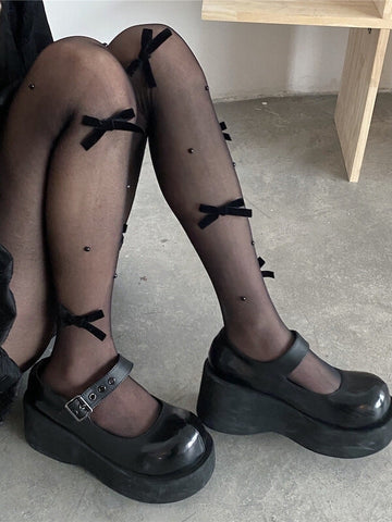 FASHION GOTHIC BOW BEADS TIGHTS