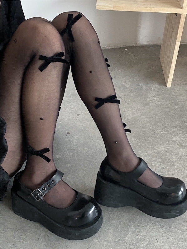 FASHION GOTHIC BOW BEADS TIGHTS