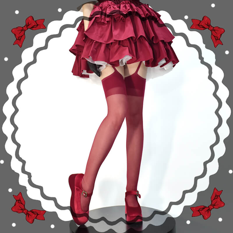 FASHION HOT RED SUSPENDER TIGHTS
