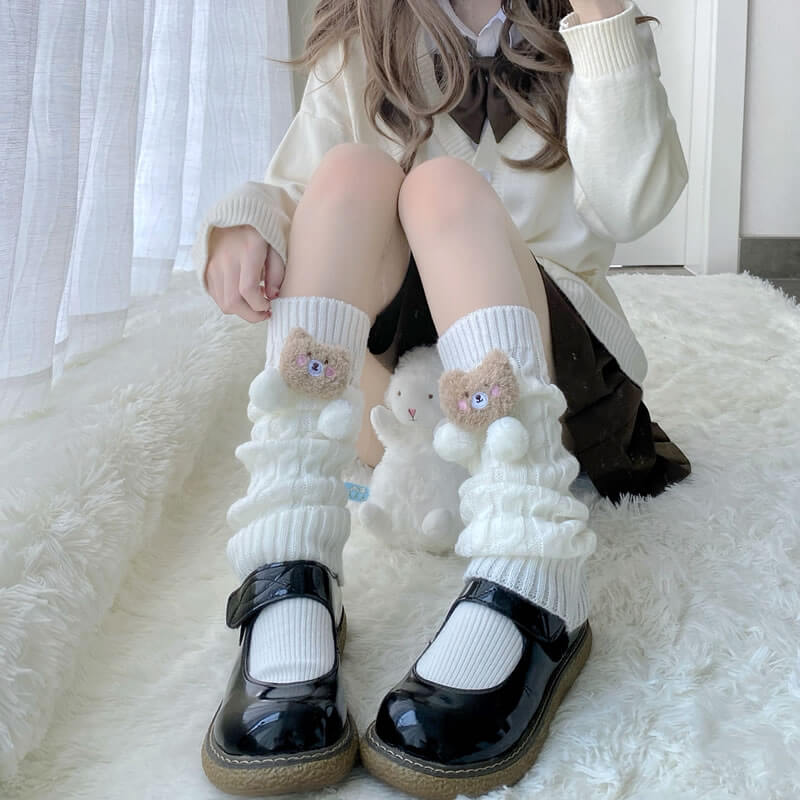 FASHION FLUFFY BEAR MELODY POMPON LEG WARMER