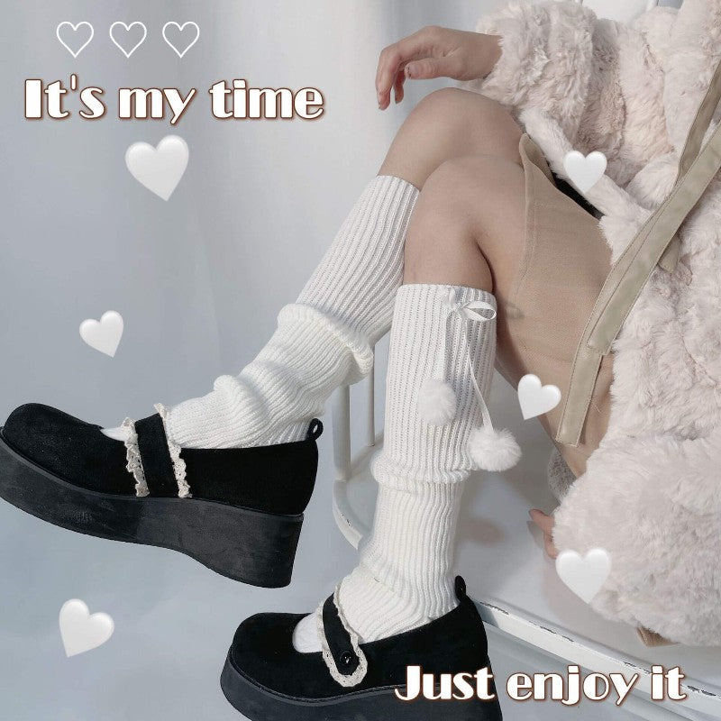 FASHION KAWAII POMPON FUR BALLS LEG WARMER