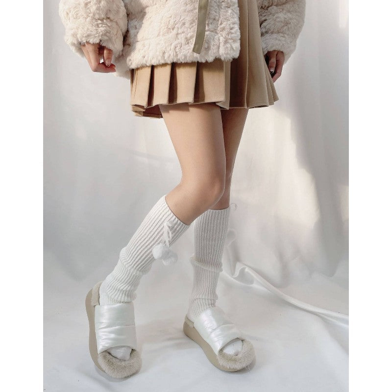 FASHION KAWAII POMPON FUR BALLS LEG WARMER