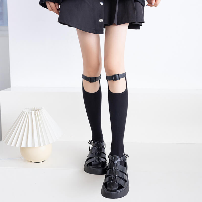 FASHION LEATHER BUCKLES STOCKINGS