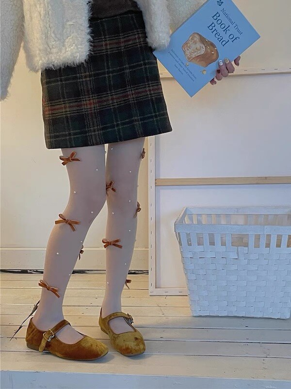 NEW FASHION PEARL  BOW TIGHTS