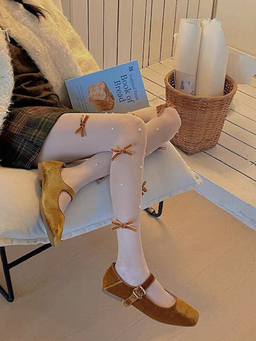 NEW FASHION PEARL  BOW TIGHTS