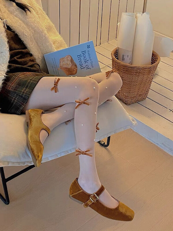 NEW FASHION PEARL  BOW TIGHTS