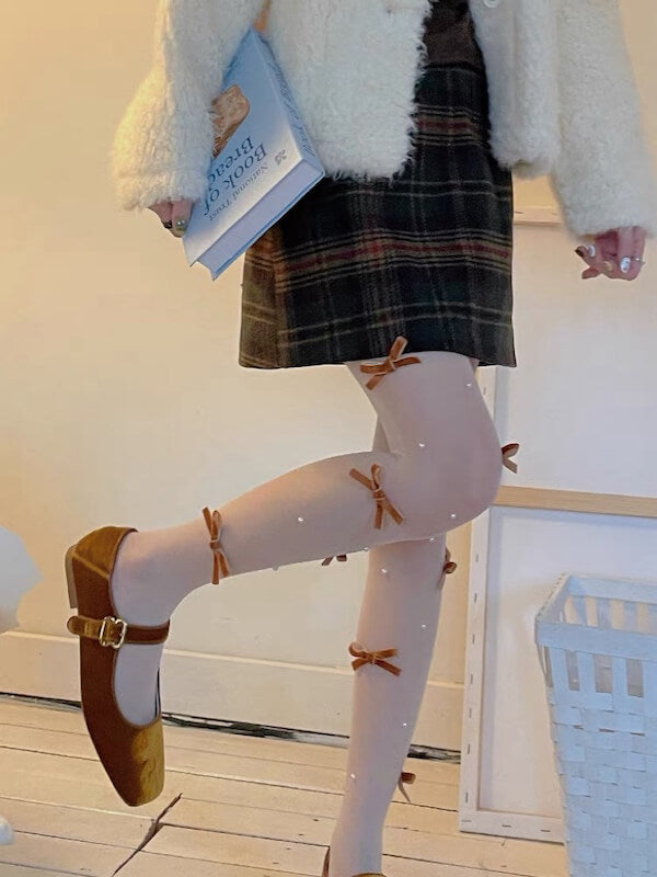 NEW FASHION PEARL  BOW TIGHTS
