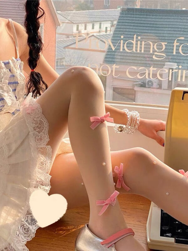 NEW FASHION PEARL  BOW TIGHTS