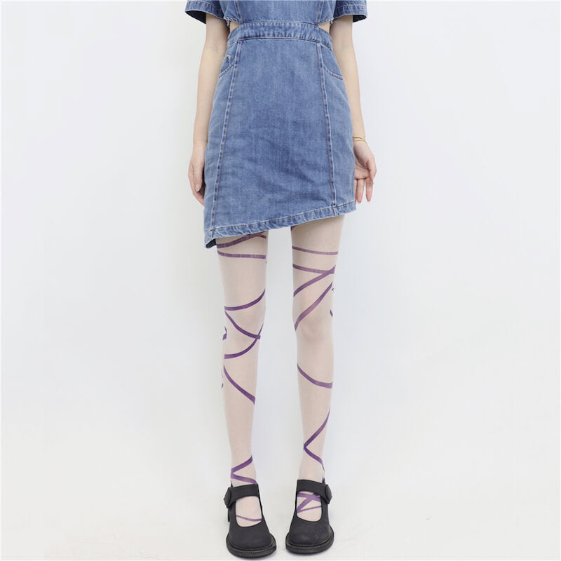 FASHION PRETTY PURPLE RIBBON TIGHTS
