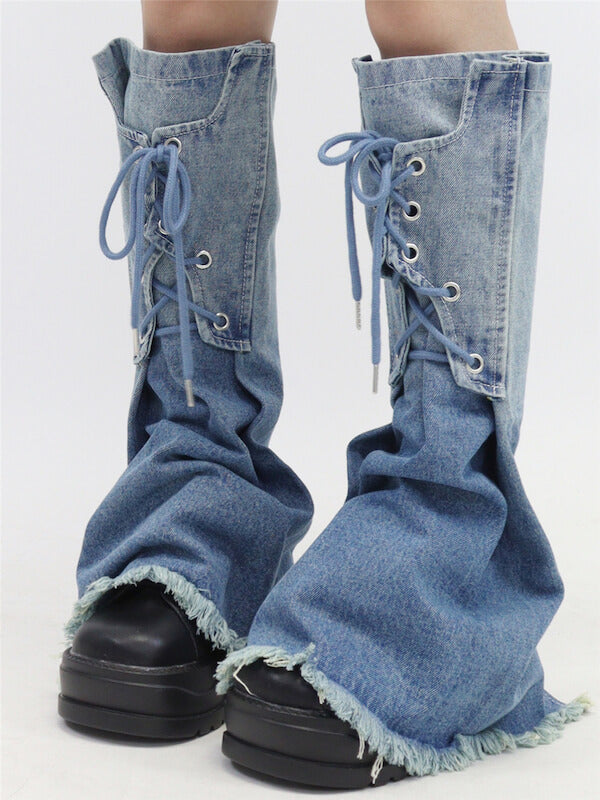 FASHION RIBBON GRADIENT DENIM LEG WARMERS