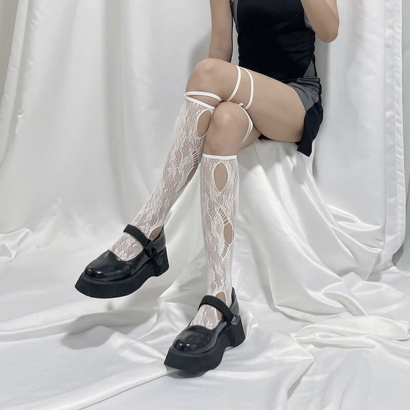 FASHION SWEET CHILL LACE RIBBON STOCKINGS