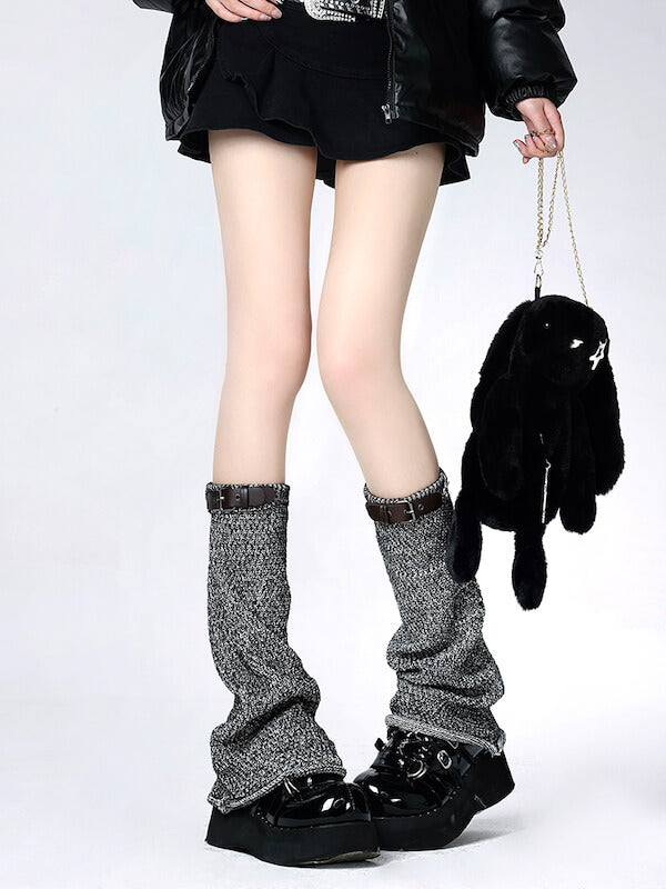 FASHION VINTAGE BUCKLE GREY LEG WARMERS