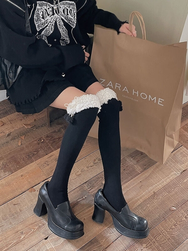 FASHION POMPON THIGH HIGH WARM STOCKINGS