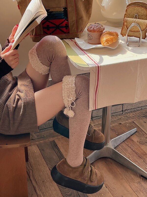 FASHION POMPON THIGH HIGH WARM STOCKINGS