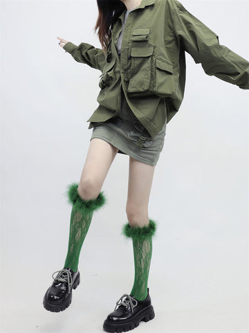 FASHION COLOR FURRY LACE STOCKINGS