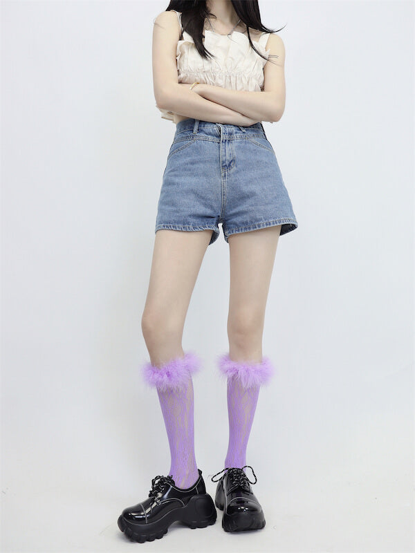 FASHION COLOR FURRY LACE STOCKINGS