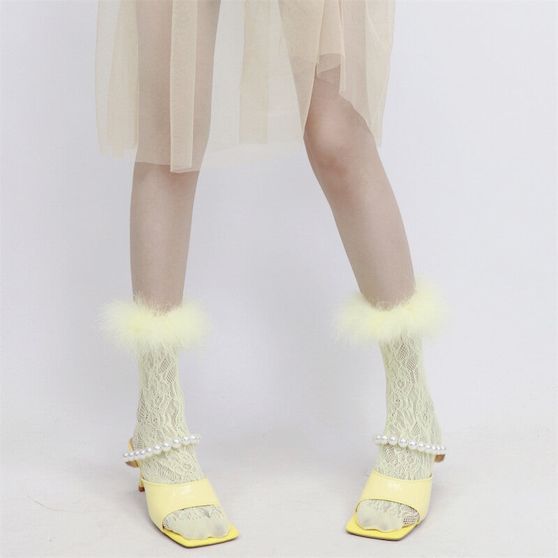 FASHION COLOR FURRY LACE STOCKINGS