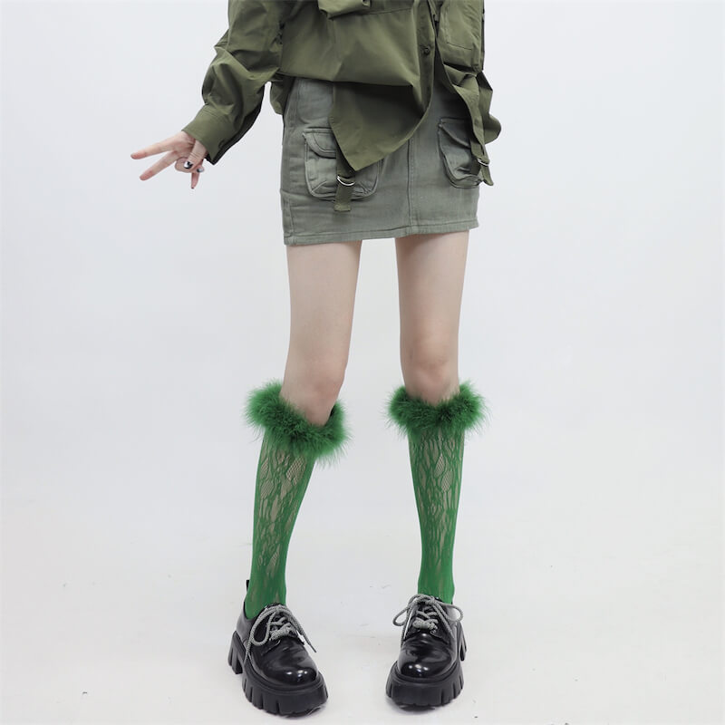 FASHION COLOR FURRY LACE STOCKINGS