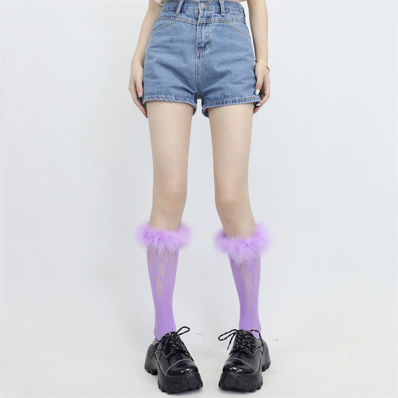 FASHION COLOR FURRY LACE STOCKINGS