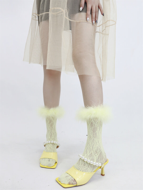 FASHION COLOR FURRY LACE STOCKINGS