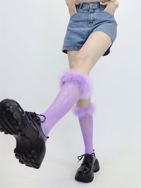 FASHION COLOR FURRY LACE STOCKINGS