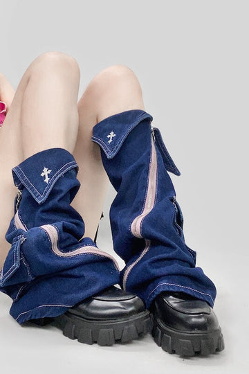 FASHION ZIPPER DENIM LEG WARMERS