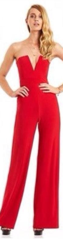 Strapless V-neck Slim Pure Color Flared Long Jumpsuit - Meet Yours Fashion - 5