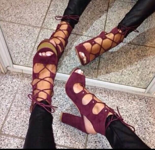 Free Shipping Rivets Lace Up Ankle Boot High Chunky Heel Sandals