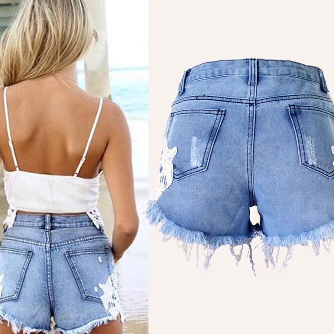 BOHEMIAN ROUGH EDGES PATCHWORK HOLE HIGH WAIST SHORTS