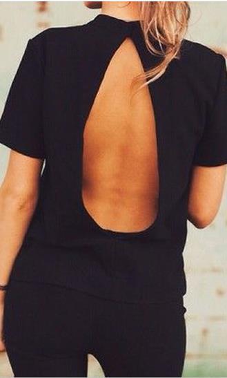 Halter Backless Short Sleeves Slim Sexy T-shirt