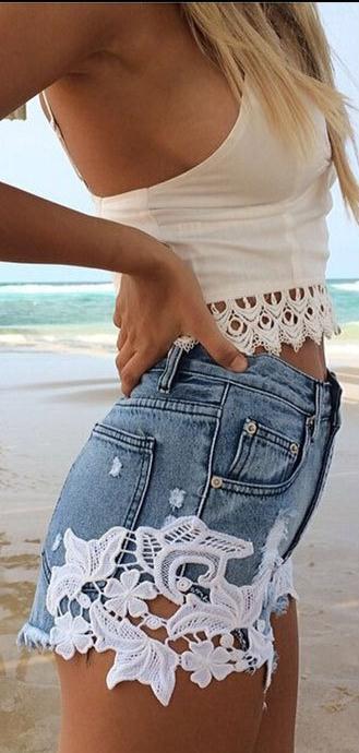 BOHEMIAN ROUGH EDGES PATCHWORK HOLE HIGH WAIST SHORTS